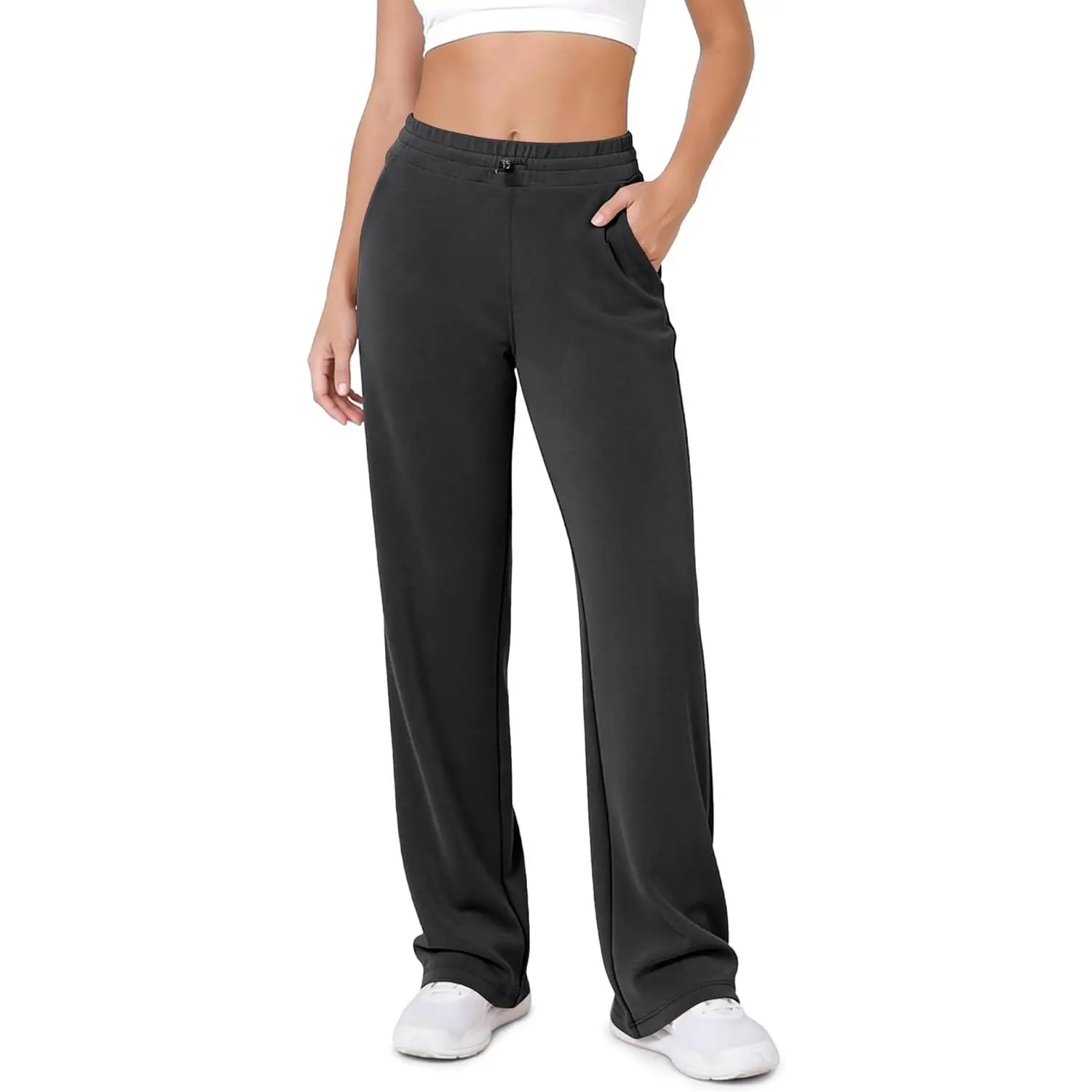 Women's Modal Soft Wide Leg Pants with Pockets Adjustable Shockcord High Waist Casual Lounge Pants-27/29/31" Inseam