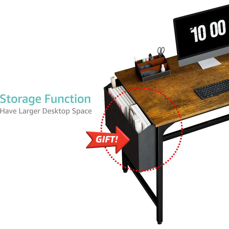 Lufeiya Computer Desk with Drawers - 40 Inch Work Reversible Small Desk for Bedroom Home Office, Simple Study Writing Table PC Desks with Drawer Storage Shelves, Rustic Brown, Get Free Gift