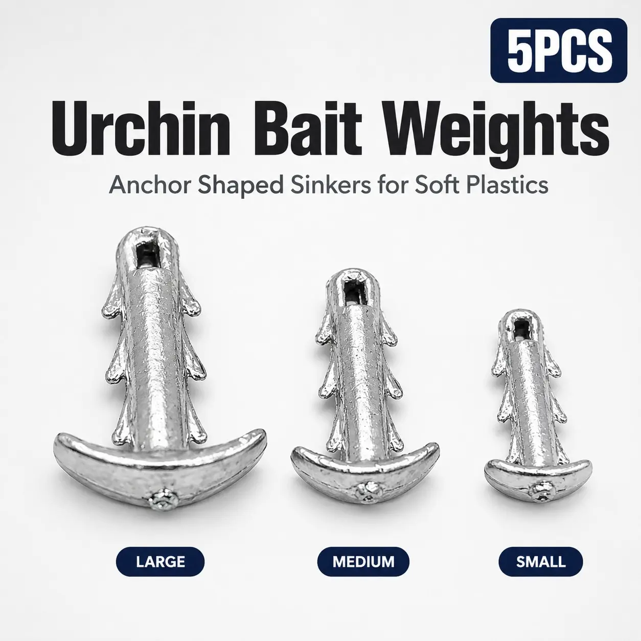 5 Pack Urchin Bait Weights, Anchor Shaped Sinkers for Soft Plastic Baits, Quick Thread Anti-Slip Fishing Weights, Secure Locking Hook for Bass Fishing