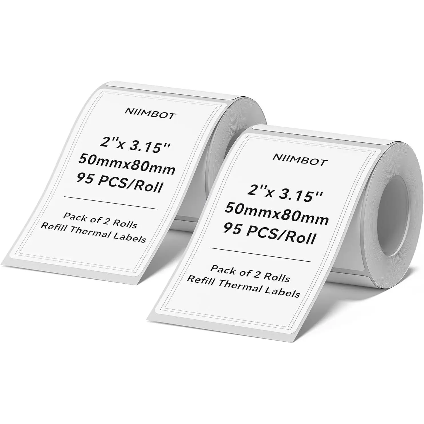 2 Rolls Labels for B1 B21 B3S K3, Thermal Printer Labels 2" x 3.15"(50x80mm, Thermal Label for Logo/Jar Label/Barcode/Address Label/Stickers
