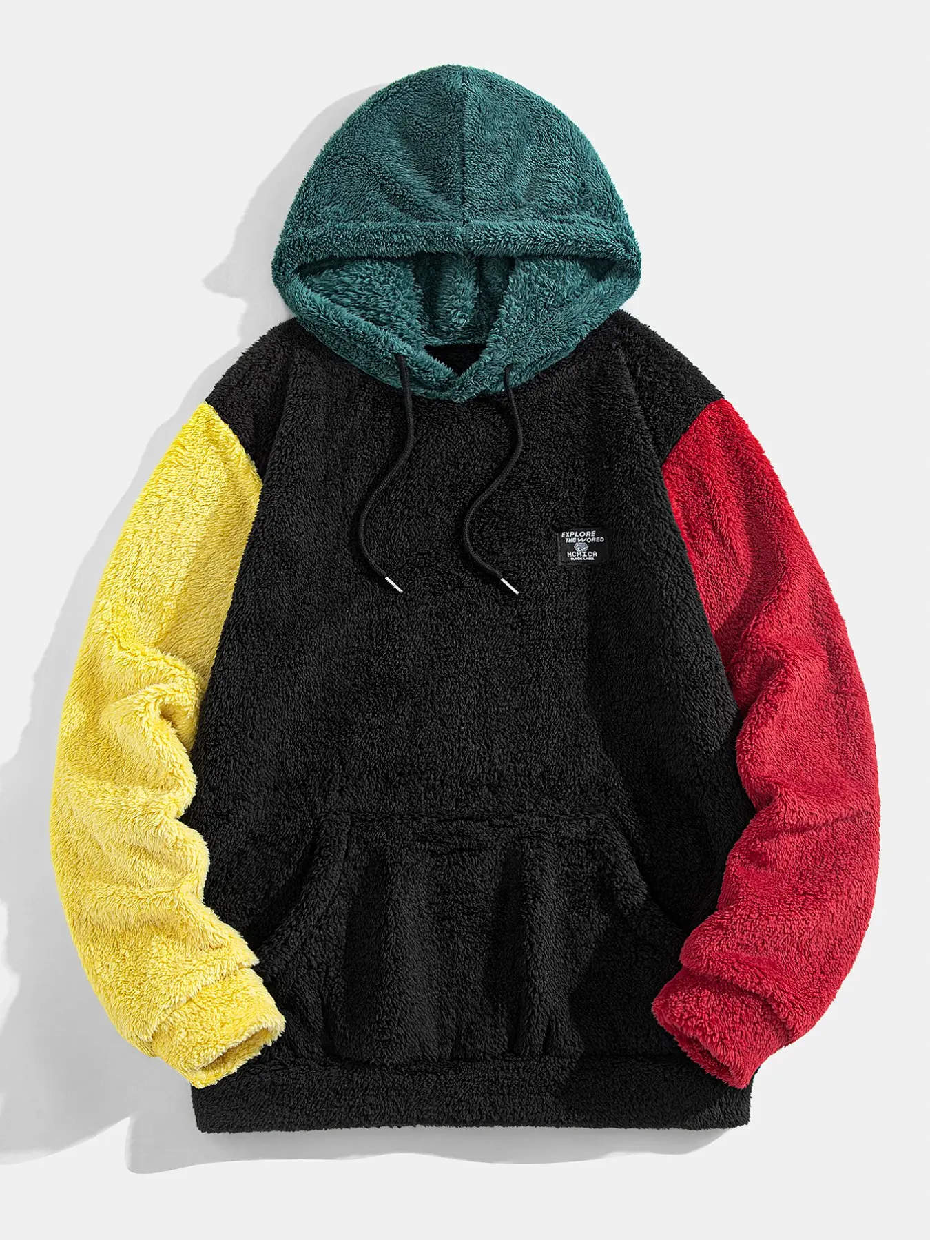 Men's Plush Teddy Bear Hoodie, Soft Breathable Warm Comfort, Fashion Casual Sports Wear, Men's Hooded Sweatshirt, Color Block Hoodie, 1pc