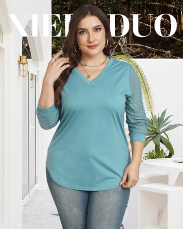 WIHOLL 3/4 Length Sleeve Womens Tops V-Neck Lace Tunic Tops Business Casual Blouses 2025 SpringStatements