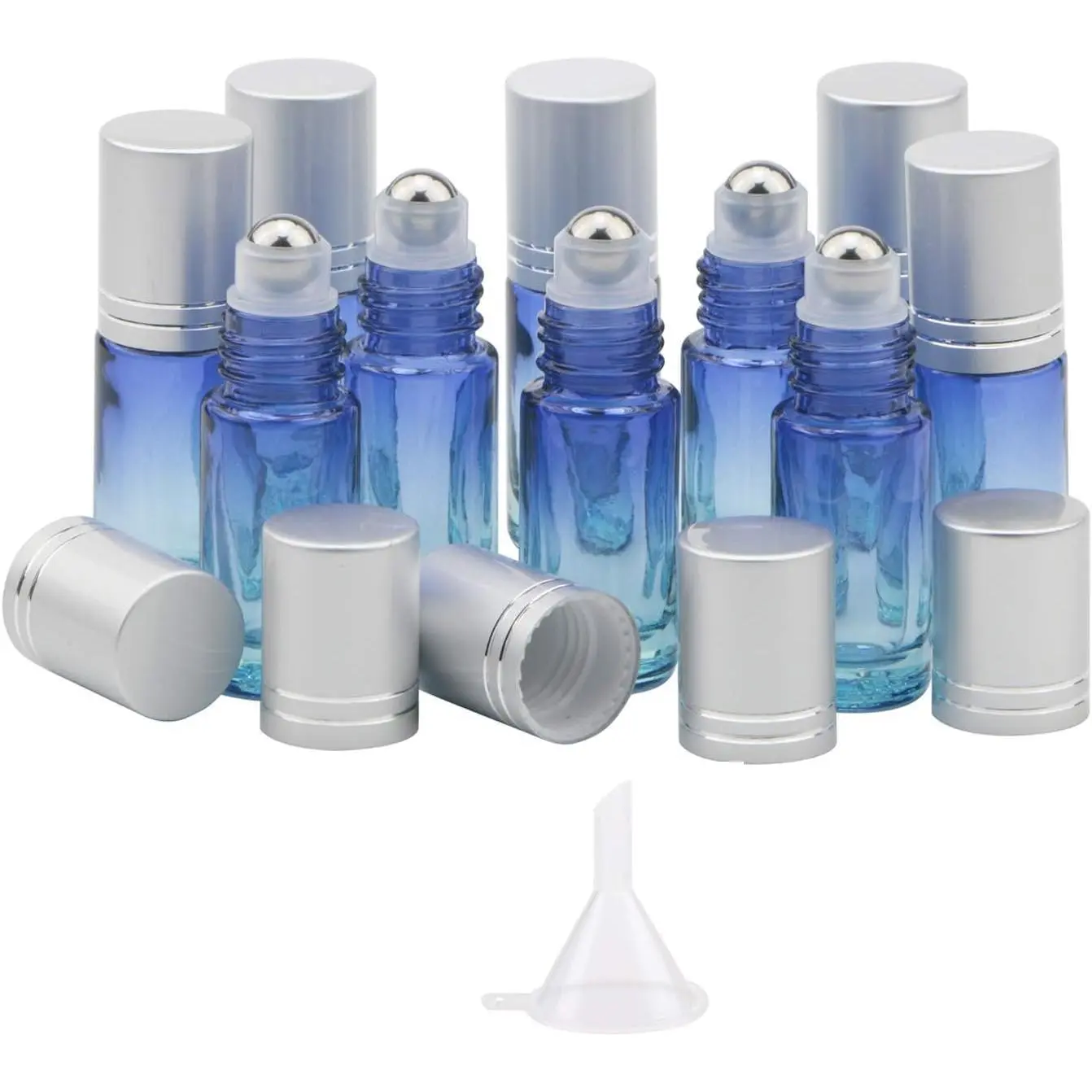 Essential Oil Roller Bottles Blue Gradient Color Glass Roll  Bottles 10Pack 5ml Glass Vials with Stainless Steel Roller Balls and  Lid
