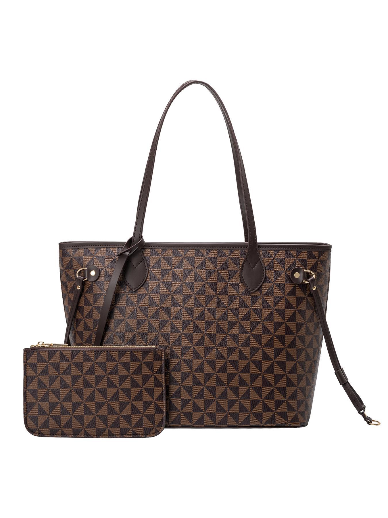 Fashionable Geometric Pattern Tote Bag & Wallet Set, Work Commuter Bags for Women, Large Capacity Shoulder Bag & Wallet, Casual Trendy Versatile High-quality Daily Commuting Unique Bags Set, Mother's Day Gift