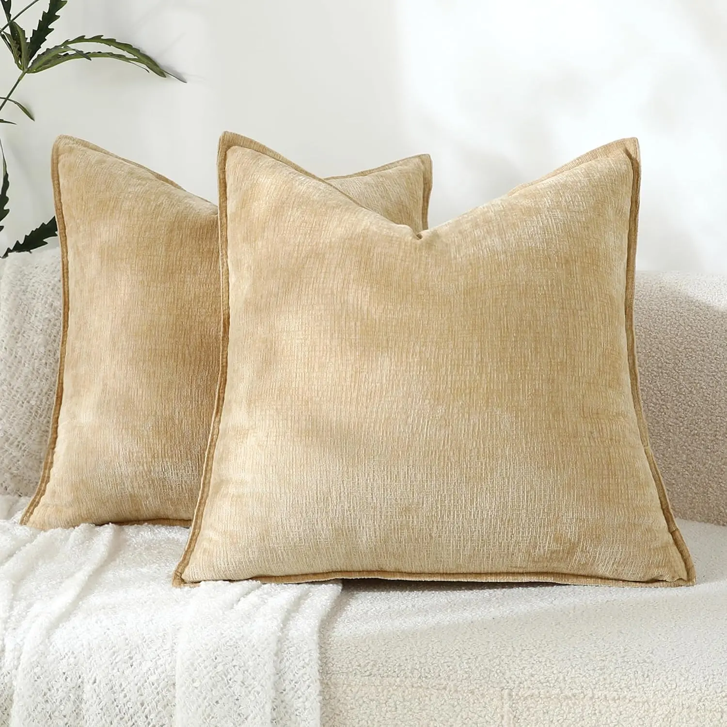 Pack of 2, Soft Soild Throw Pillow Covers Cushion Case Boho Farmhouse Neutral Decorative Pillowcase for Couch Sofa Bedroom Living Room Home Decor 16 x 16 Inch, Yellow
