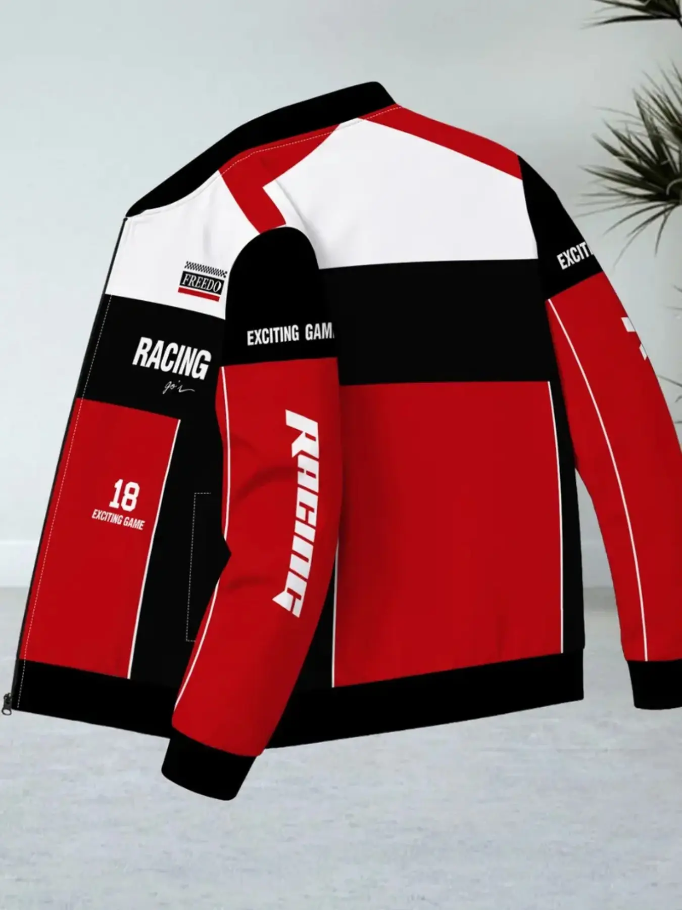Men's Colorblock Racing Print Zipper Baseball Jacket, Vintage Racing Style Stand Collar Coat, Outdoor Sports Fitness Commute Casual Men's Windbreaker, Athletic Jackets