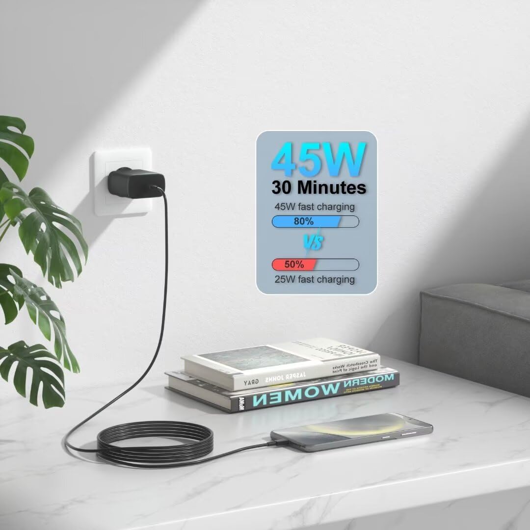 for  Galaxy S25 Ultra Charger de 45W  Cargador, S24, S23, S22, S21, S20, Plus, Tab S9, S8, Note 20, Z flip 6, 5, 45Watt Super Fast USB C  Cord