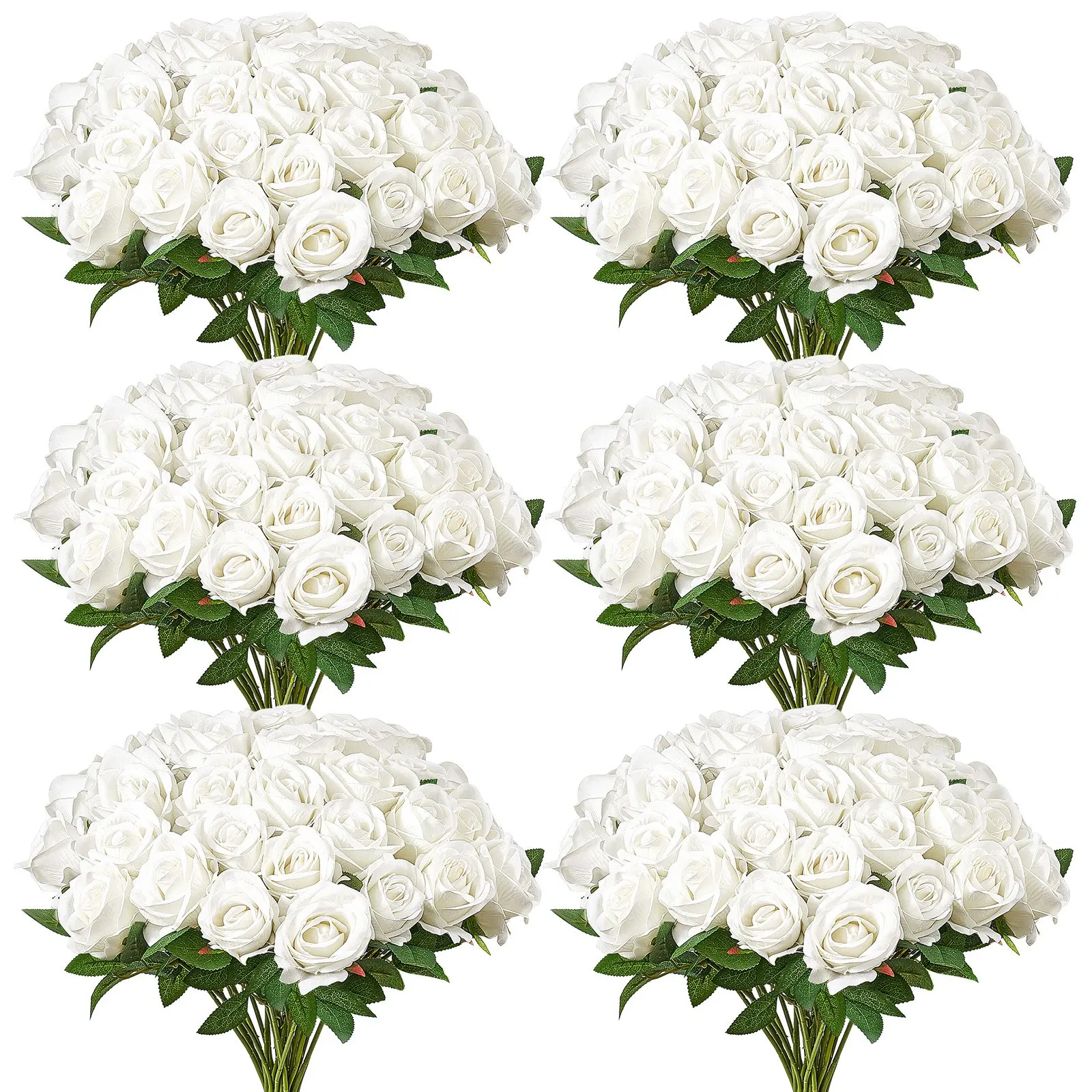 VEVOR 120-Piece Realistic Rose Shape White Foam Fake Flowers Set, DIY Friendly Plastic Faux Roses with Stems for Wedding Bouquets, Room Decor, Party Indoor Furniture Accents