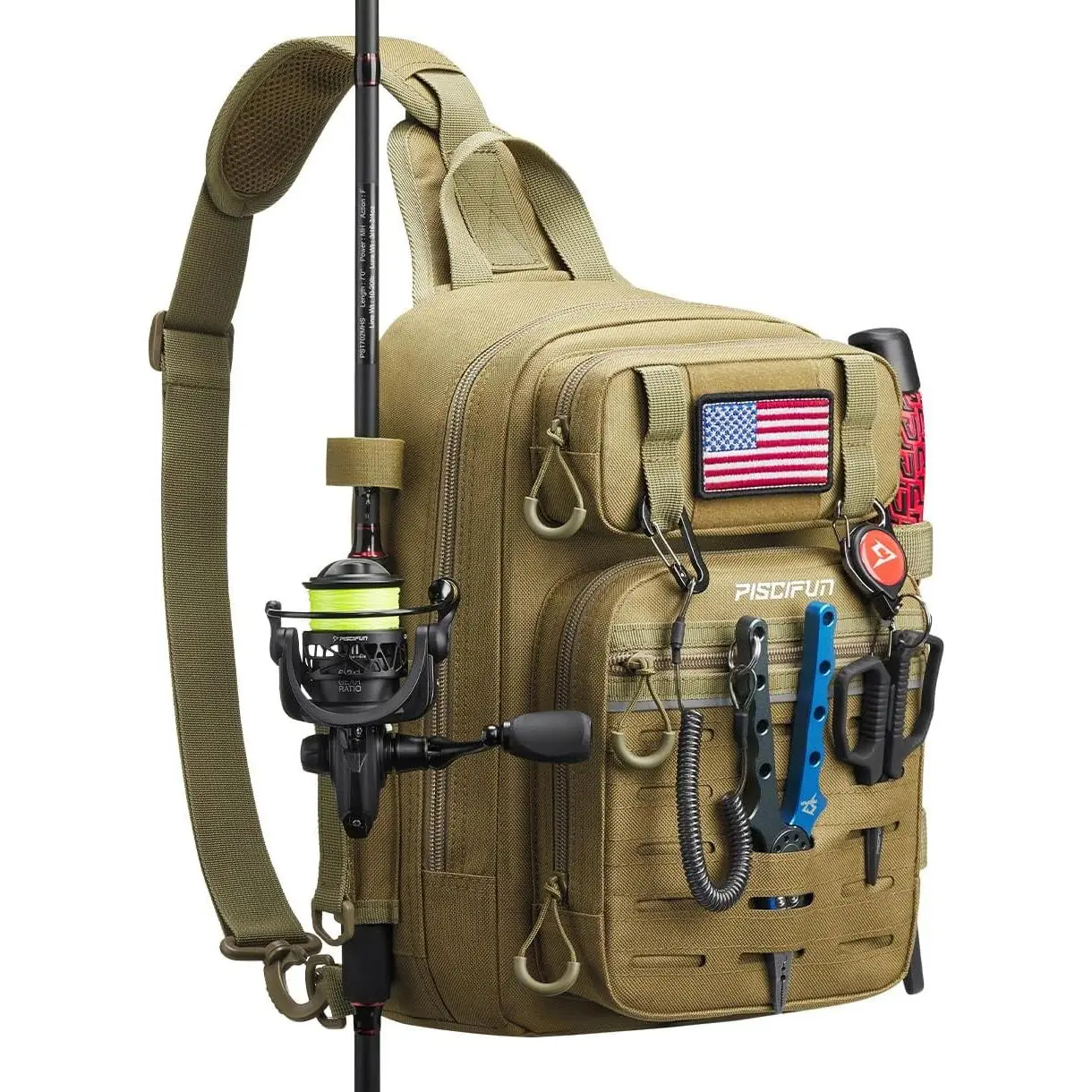 Water Resistant Lightweight Fishing Tackle Backpack Dual Rod Holders Multi Compartment Storage Expandable MOLLE System Outdoor Gear Bag For Shore Boat Fishing Hiking Travel Daily Outdoor Activities