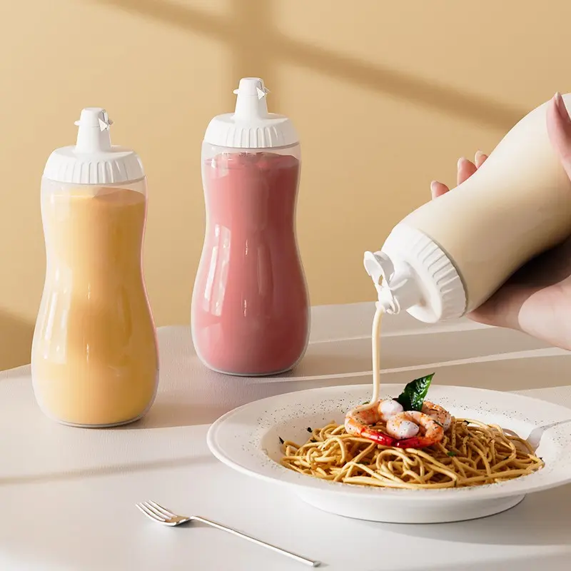 Food Grade Tomato Salad Sauce Bottle with Measuring Scale, Honey Oyster Sauce Dispenser, Sharp Mouth Plastic Seasoning Bottle