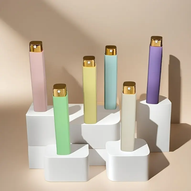 4pcs Square Matte Perfume Spray Bottles, 10ML Reusable Refillable Mini Fragrance Samples, Includes Funnel and Dispenser, Travel Friendly