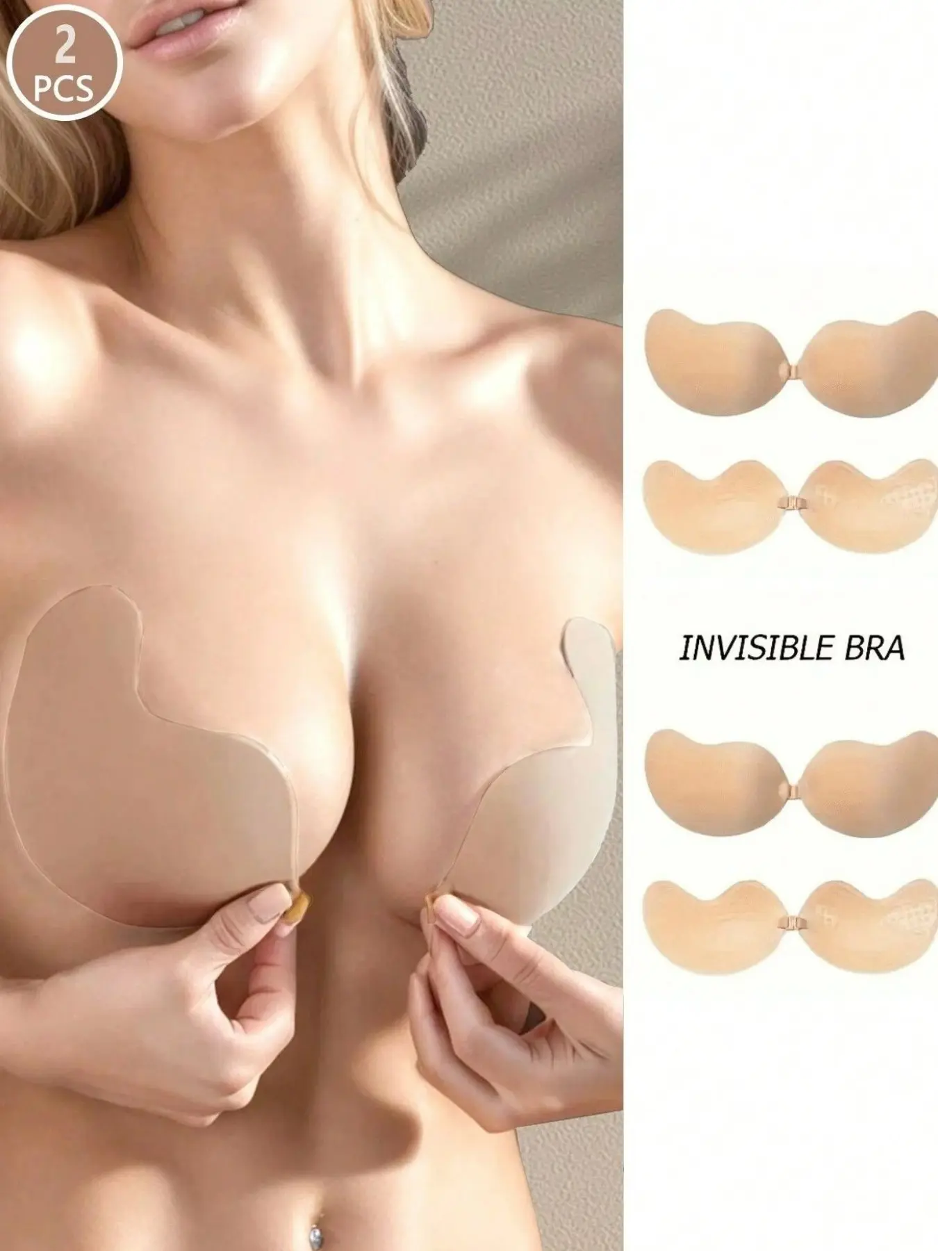 2/4/6PCS Silicone Sticky Bra Cups for Women Underwear, Invisible Backless Adhesive Casual Bra Pads, Strapless Push Up Breast Covers for Low Cut Dresses, Summer Tops and Special Events