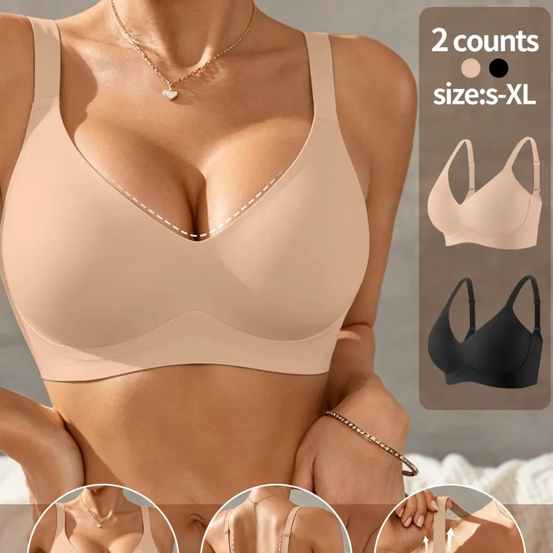 1/2/3 Pack Jelly Bra for Women, Wireless Push Up Bra, No Underwire Seamless Comfort Bra, Soft Support Deep V Bralette, Daily Wear