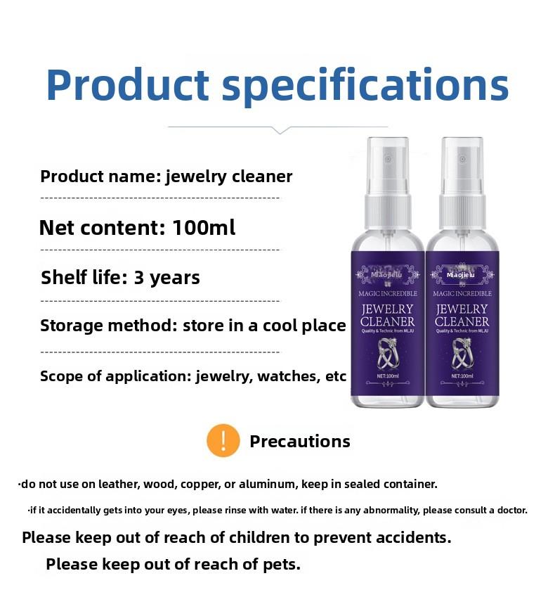 Jewelry Cleaner Non-Damaging to Gold and Silver Silver Washing Water Rust Removal Dust Removal Jewelry Care Maintenance Solution Restoration Refurbishment Spray Household