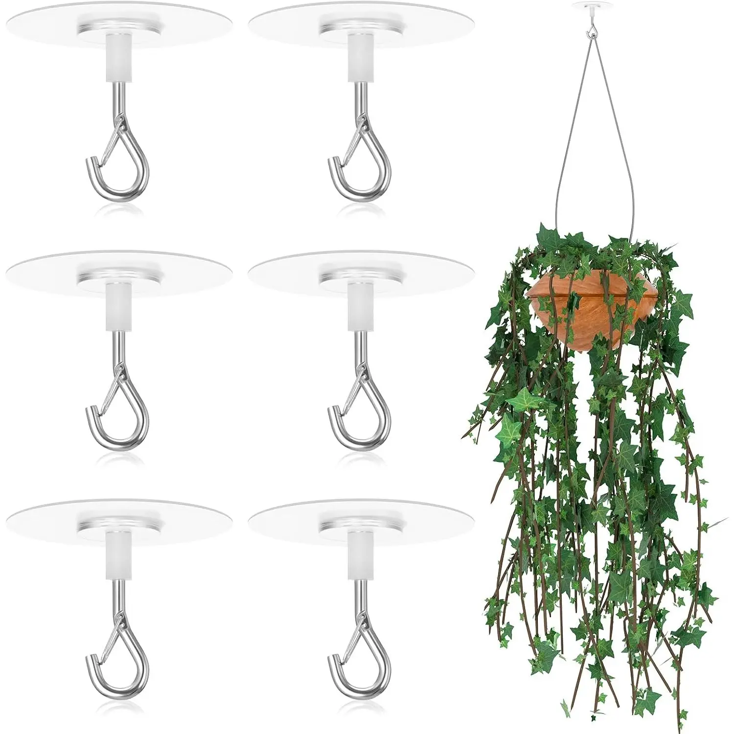 6 count Adhesive Ceiling Hook  Hooks with Safety Clasp No Drill Weight-Bearing Stick- Ceiling Hook for Small  Wind Chimes Lanterns Office Storage & Wall Decor