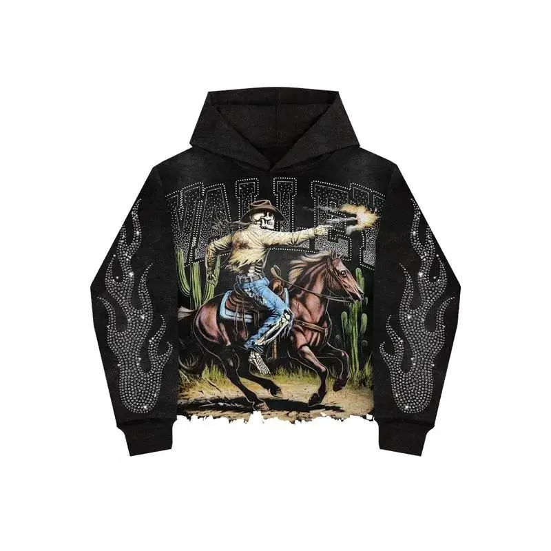 Cowboy Skeleton Print Graphic Shirt Y2K Shirt Unisex  Streetwear Graphic Tee Casual Spandex Hoodie