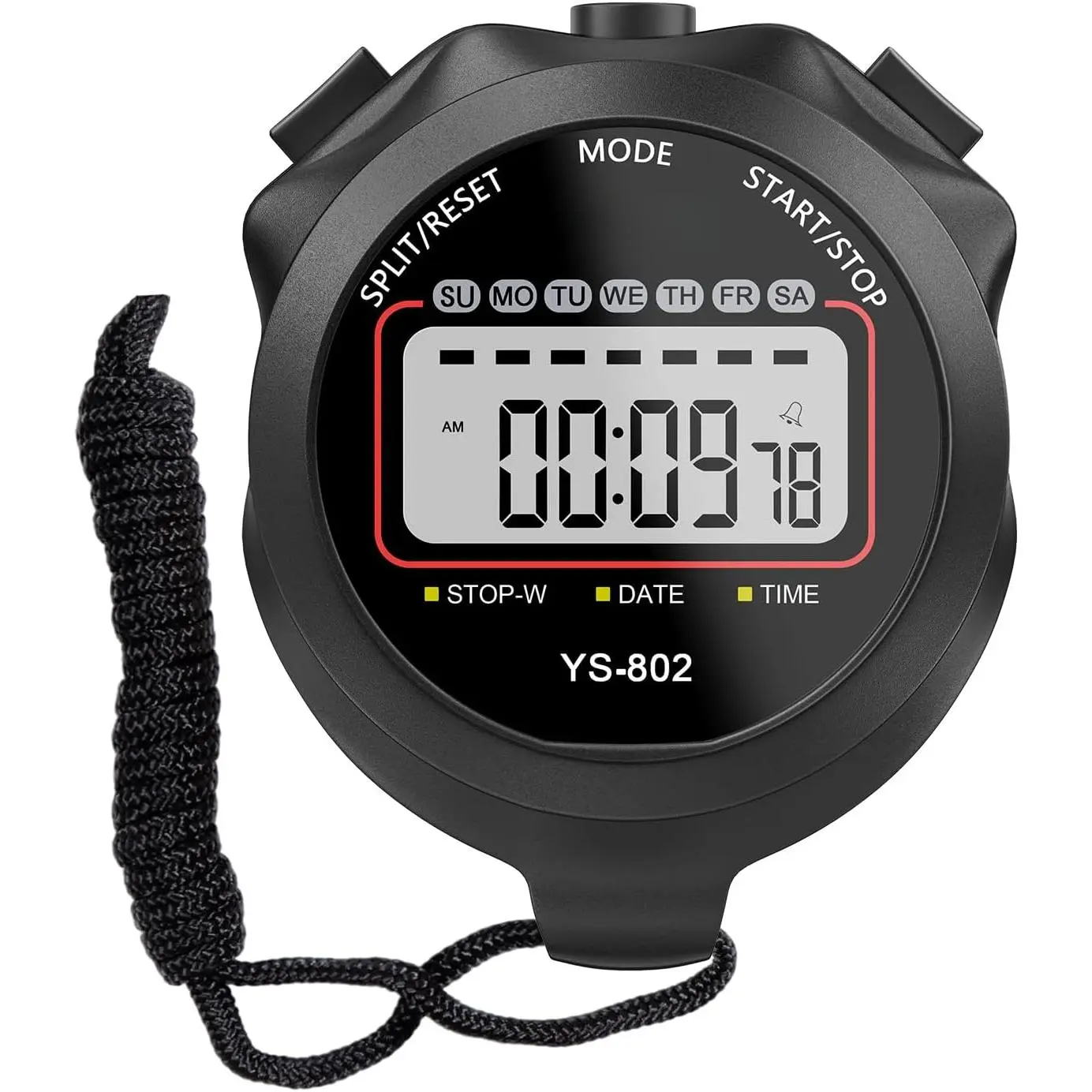 Stopwatch Timer, Digital Stop-Watch for Sports, Black |   Multi-function Stopwatch with Single Split/Lap Timing, Button Beep Alarm Clock, Ideal for Coaches Kids PE-teacher