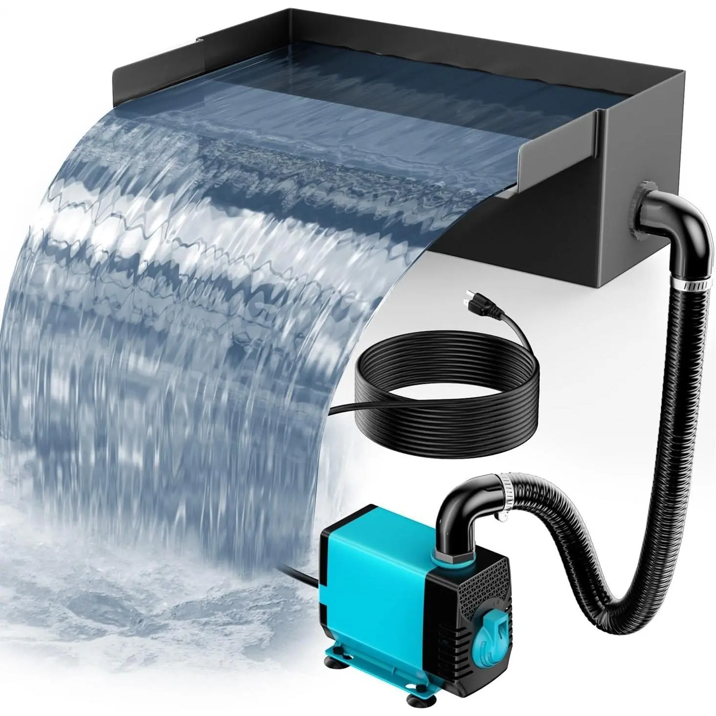 Pond Waterfall Spillway with Pump Kit, 304 Stainless Steel Pond Waterfall Box, Pond Spillway with 9.8FT Corrugated Tubing for Garden Waterfall Water Features-8Inch-P42