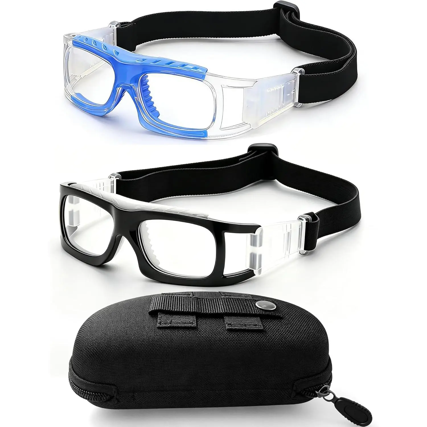 BXYO 2-Pack Sports Glasses with TR90 Frame, Replaceable Lens, Adjustable Strap, Impact-Resistant for Squash, Racquetball, Basketball, One Size Fits