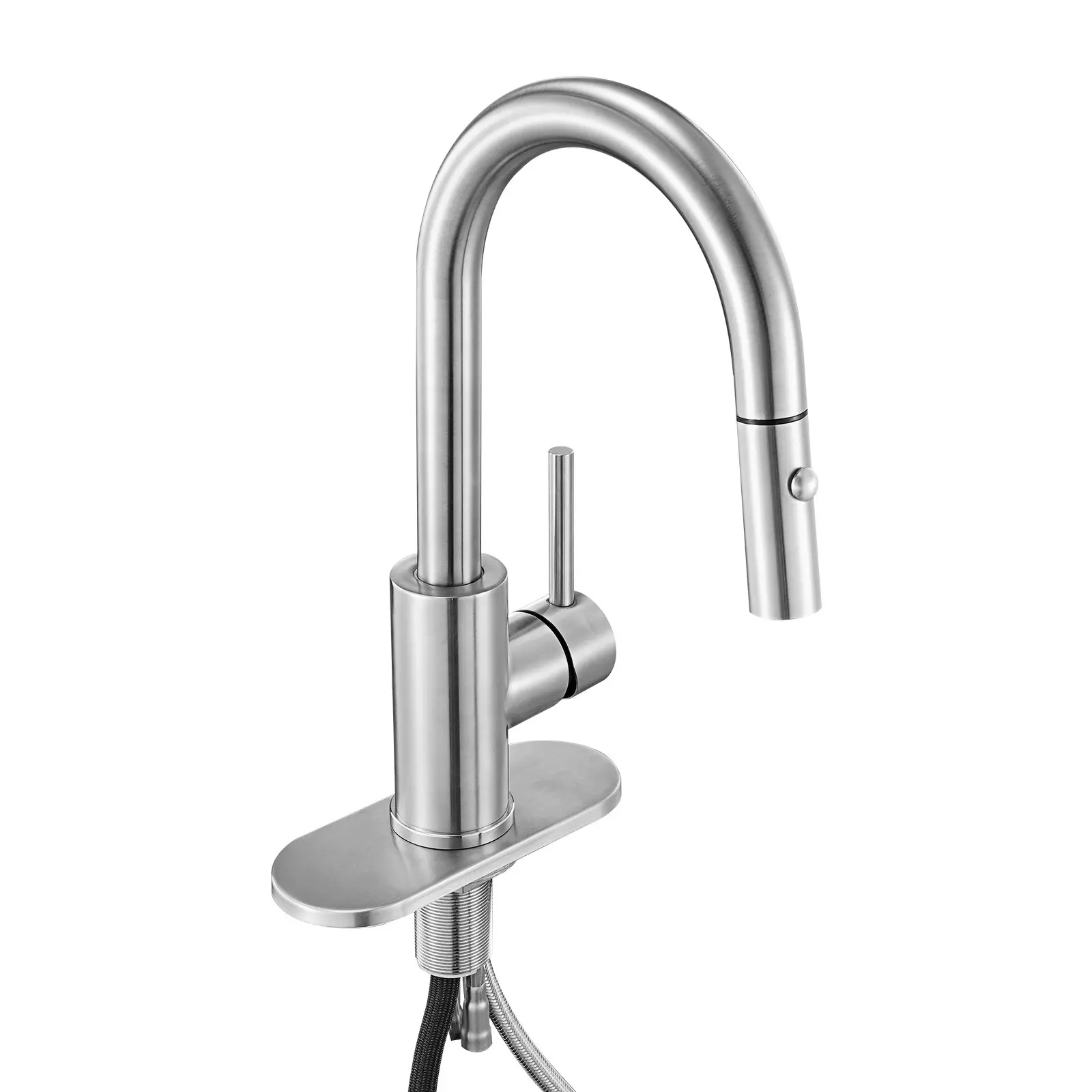 VEVOR Single Handle Stainless Steel Sink Faucet, Brushed Nickel Kitchen Faucet with Pull Down Sprayer & Knob, Leak-Proof Valve, Dual Water Flow Modes (Stream, Spray), Full Kit for Bars, Bathroom Sink, Water Control
