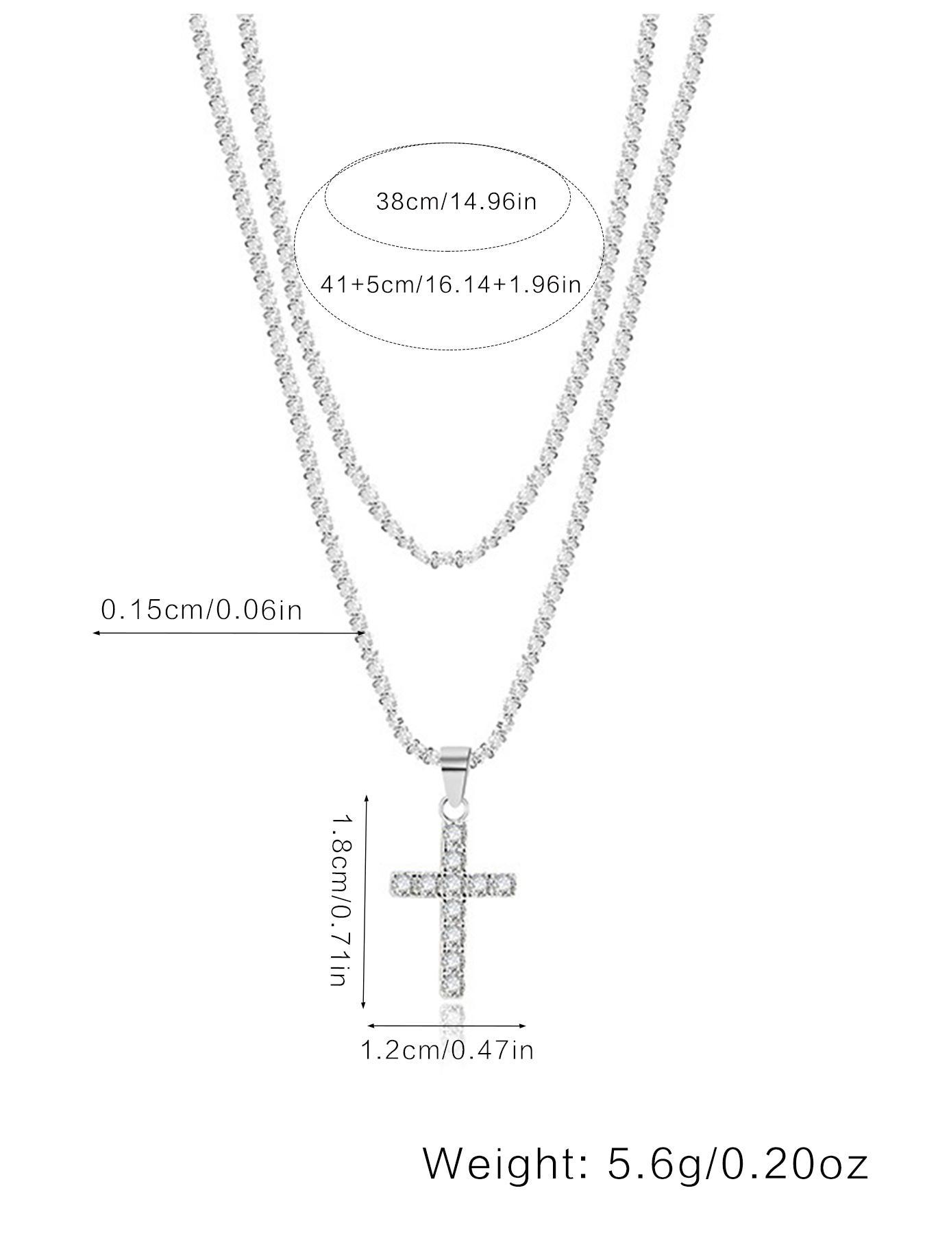 S925 Sterling Silver Women's Elegant Glittering Cross Charm Design Adjustable Pendant Necklace, Cross Chain Design, Exquisite Trendy Pendant Necklace, Chic Jewelry As Gift for Girlfriend, Dainty Cross Necklace, Dainty Necklaces