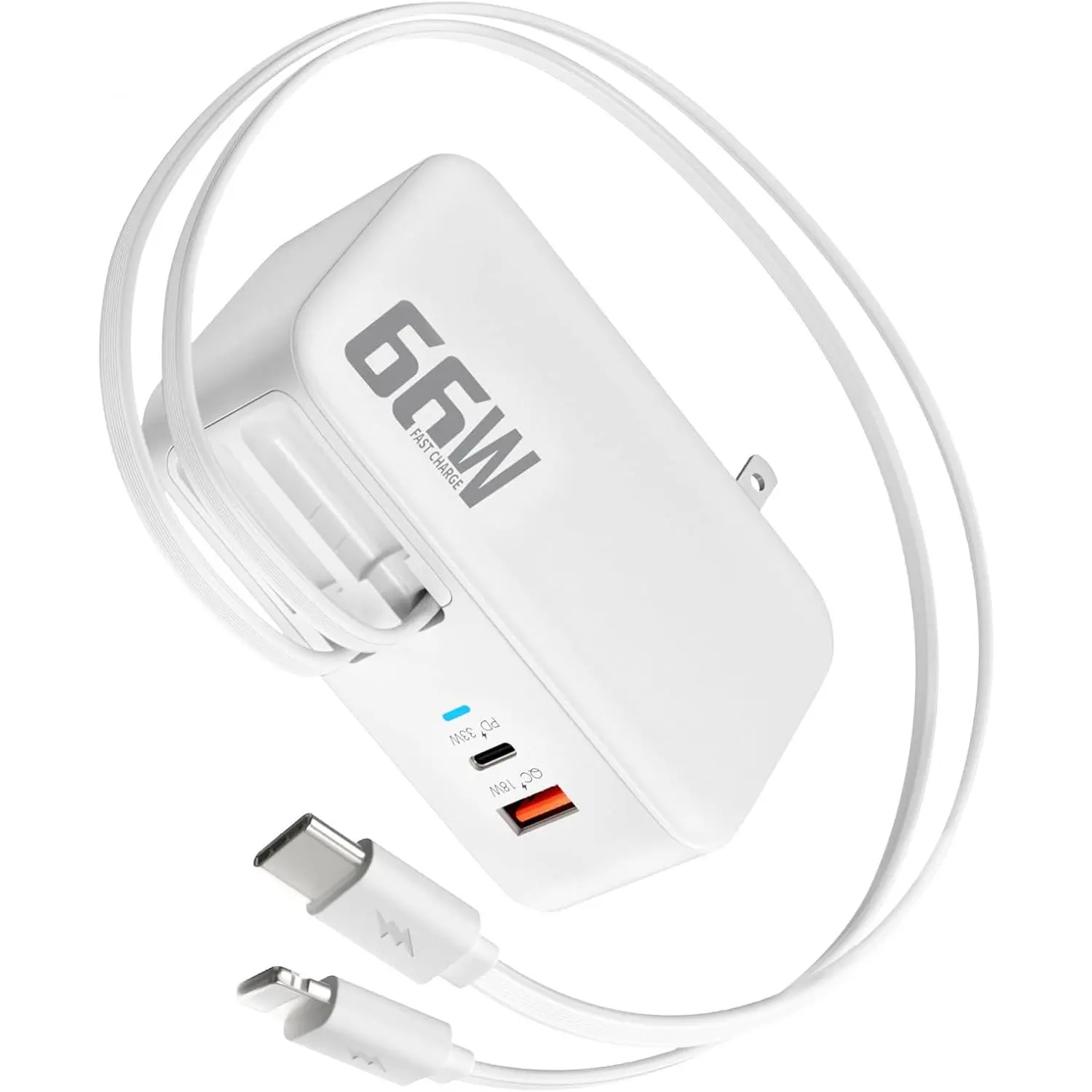 66W 4 in 1 Retractable Wall Charger,USB Type C  Charger for  17 Travel Charger for Multiple Devices,  Block for  Book Pro/Air,M1 M2 M3 M4 M5, iPad Pro,Galaxy,Pixel