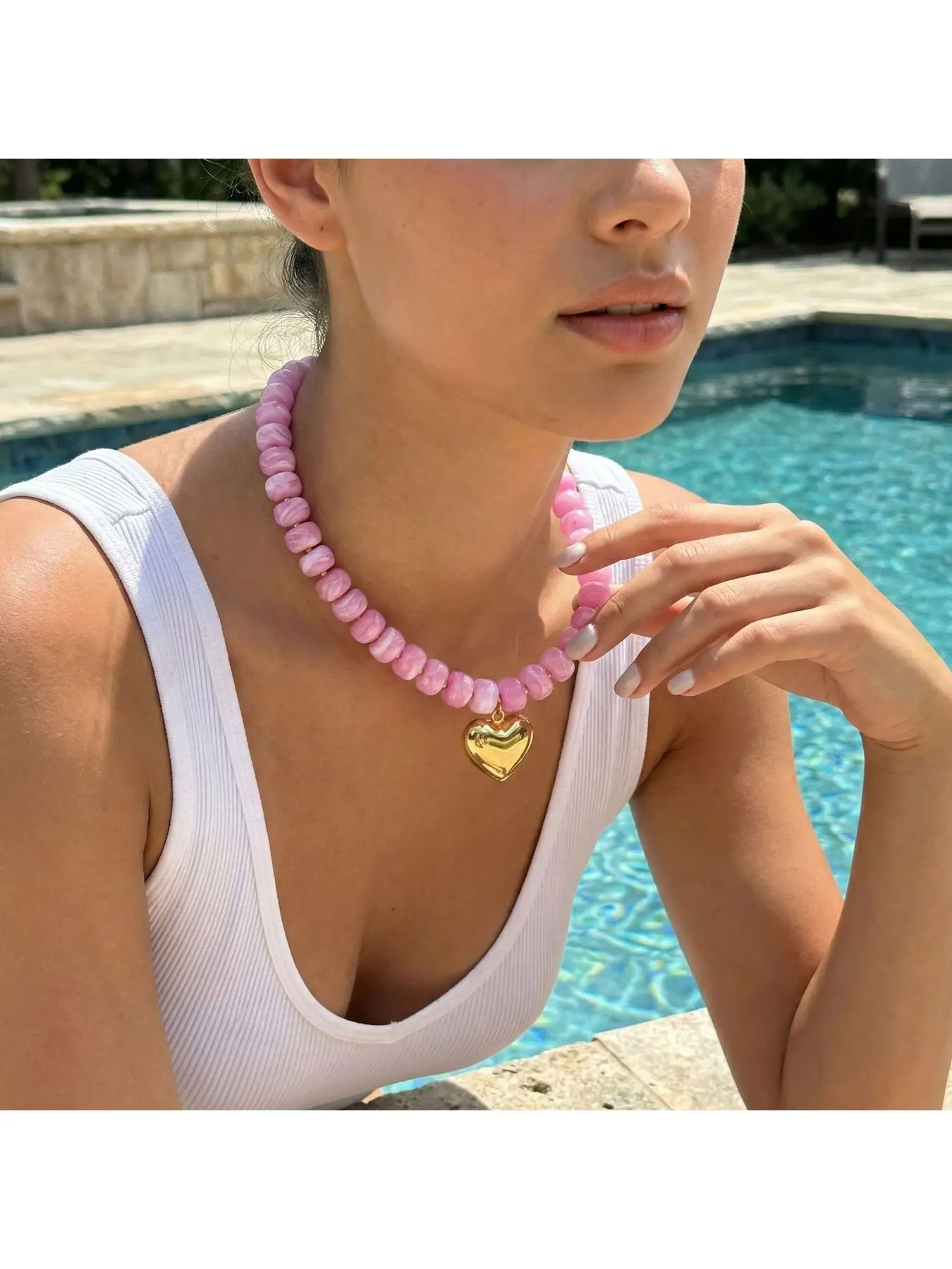 Women's Daily Fashion Necklaces, High-Quality Chokers with Colorful Acrylic Beads, Cute Bohemian Y2K Collar Accessories for Young Girls with Heart Pendants, Basic Stackable Jewelry for Summer Beach Vacations