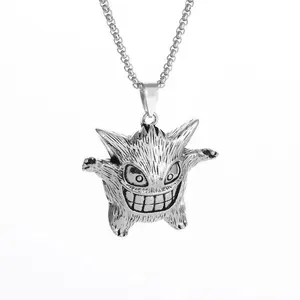 Gengar Meme Pendant Necklace Anime Horror Cute Statement Jewelry Stainless Steel Aesthetic Streetwear Chain Necklace for Men Women Gift