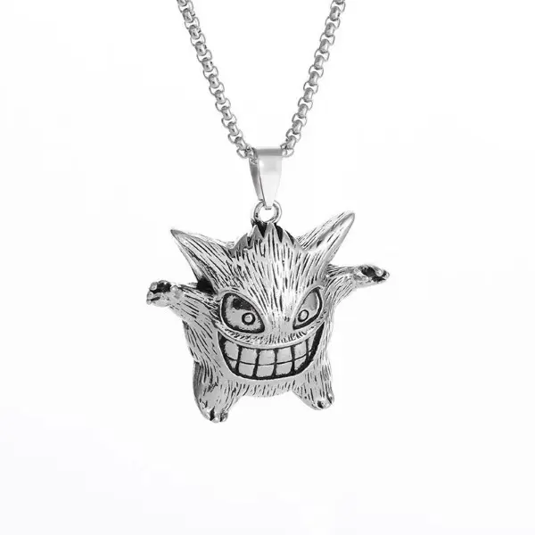 Gengar Meme Pendant Necklace Anime Horror Cute Statement Jewelry Stainless Steel Aesthetic Streetwear Chain Necklace for Men Women Gift