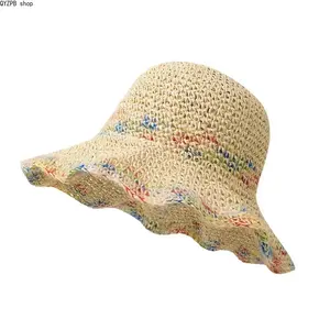 Women's Wide Brim Straw Sun Hat, Handmade Crochet Paper Straw Beach Hat, Boho Ruffled Hollow Knit Summer Cap, Lightweight Breathable UV Protection Headwear for Vacation Travel, Resort Wear, Poolside, Outdoor Casual Fashion