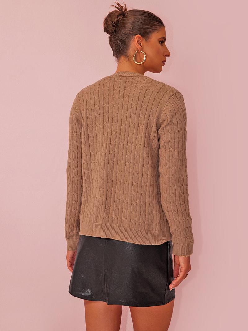 Joyfunear Women's Cable Knit Sweater Set: Crew Neck Pullover & Button - Up Cardigan Joyfunear Women's Cable Knit Sweater Set: Crew Neck Pullover & Button - Up Cardigan