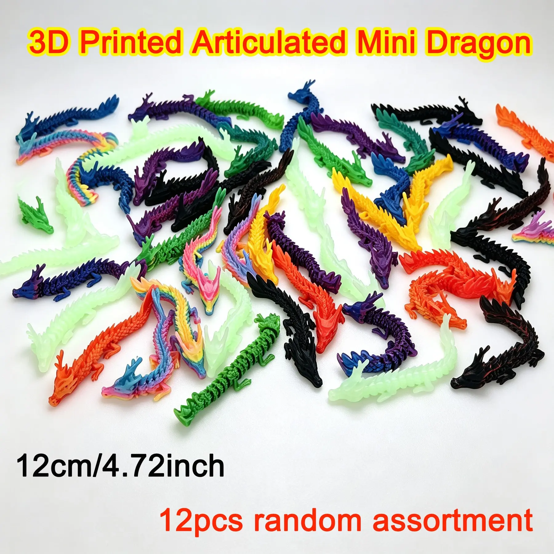 12pcs Mini Dragon Decorative Ornaments, 12cm/4.72inch 3D Printed Desktop Accessories, Cute Small Figurines for Home Decoration