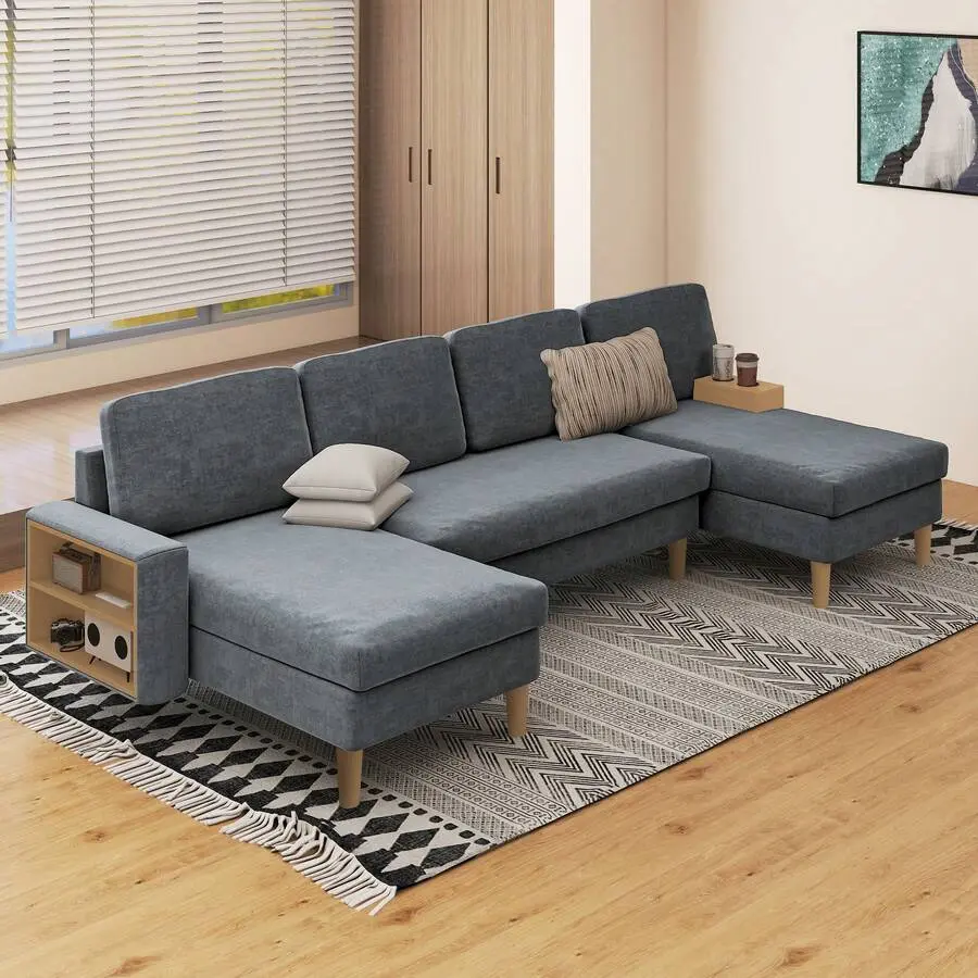 Sectional Sofa Couches, U Shaped Modular Sectional Sofa, Convertible Sofa Bed 4 Seats Sectional Sleeper Sofa Comfy Couch With Armrests Living Room Bedroom Apartment Small Spaces Easy To Assemble