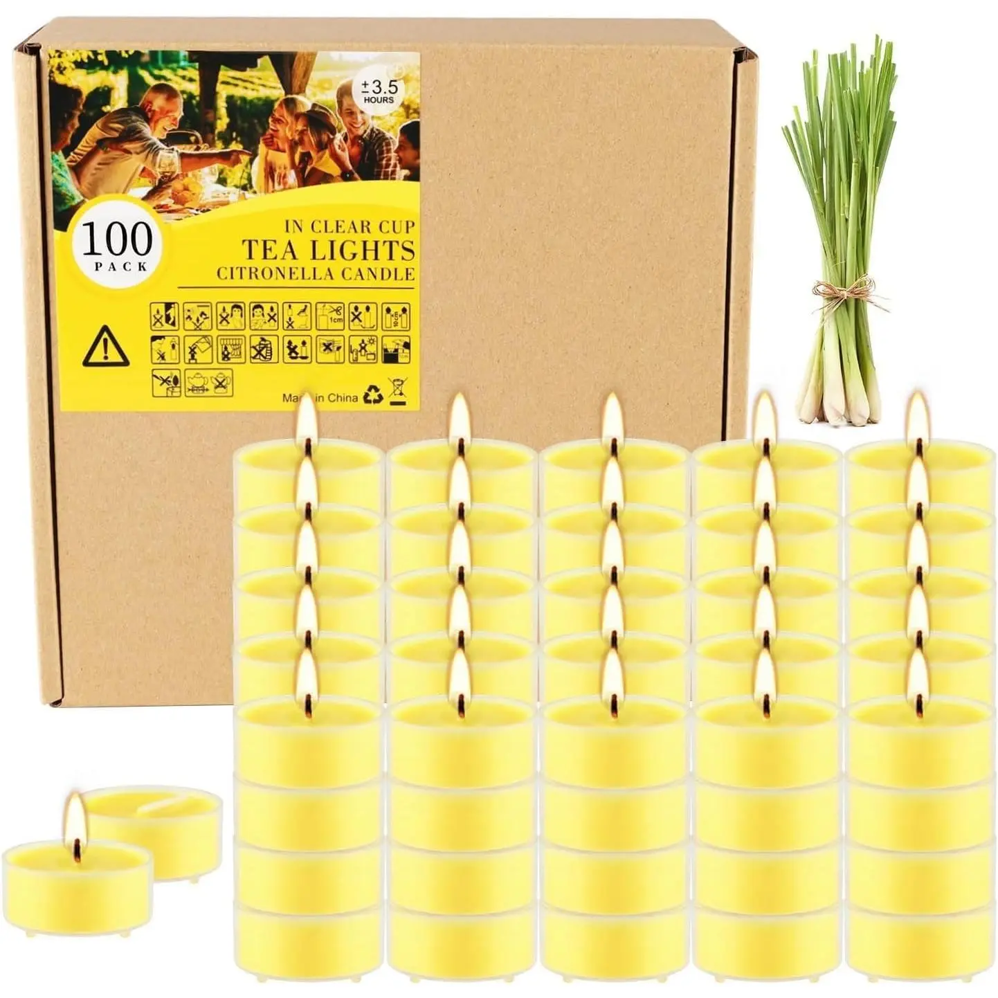100 Pack Citronella Tealight Candles, 3.5-Hour Burn Time, Natural Soy Wax Scented Candles for Indoor Outdoor Home Patio Garden Balcony, BBQ Birthday EmergencyGift
