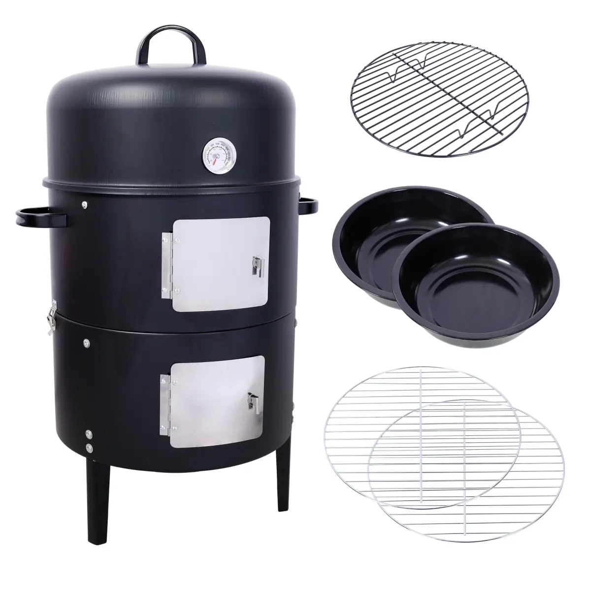 Aobtkel17 Inch Steel Charcoal Smoker, Heavy Duty Round BBQ Grill for Outdoor Cooking, Black