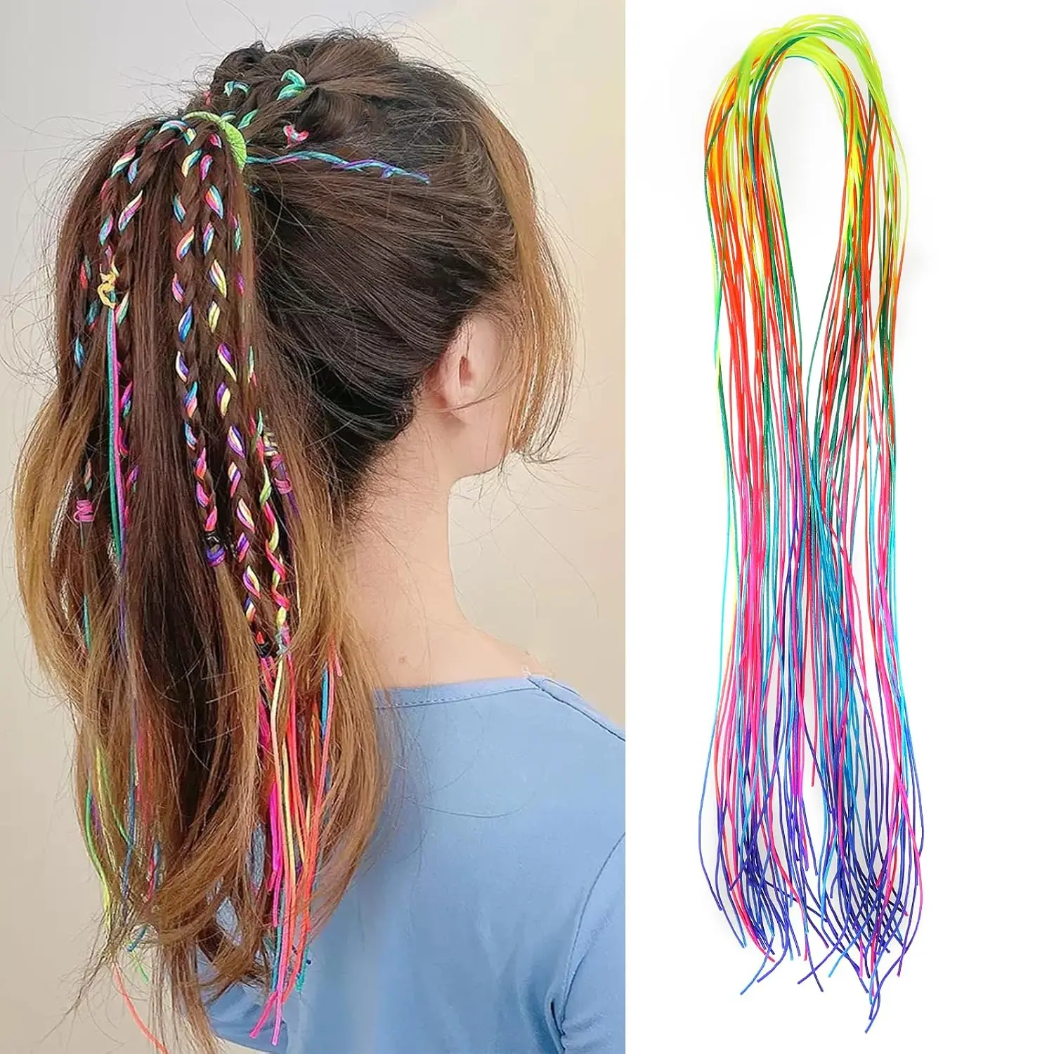 32 count Colorful Hair Strings For Braids Gradient Color Hair Rope Band Hair Wrap String Hair Ribbons Rainbow Braiding Hair Tie Hair Accessories for Women Girls