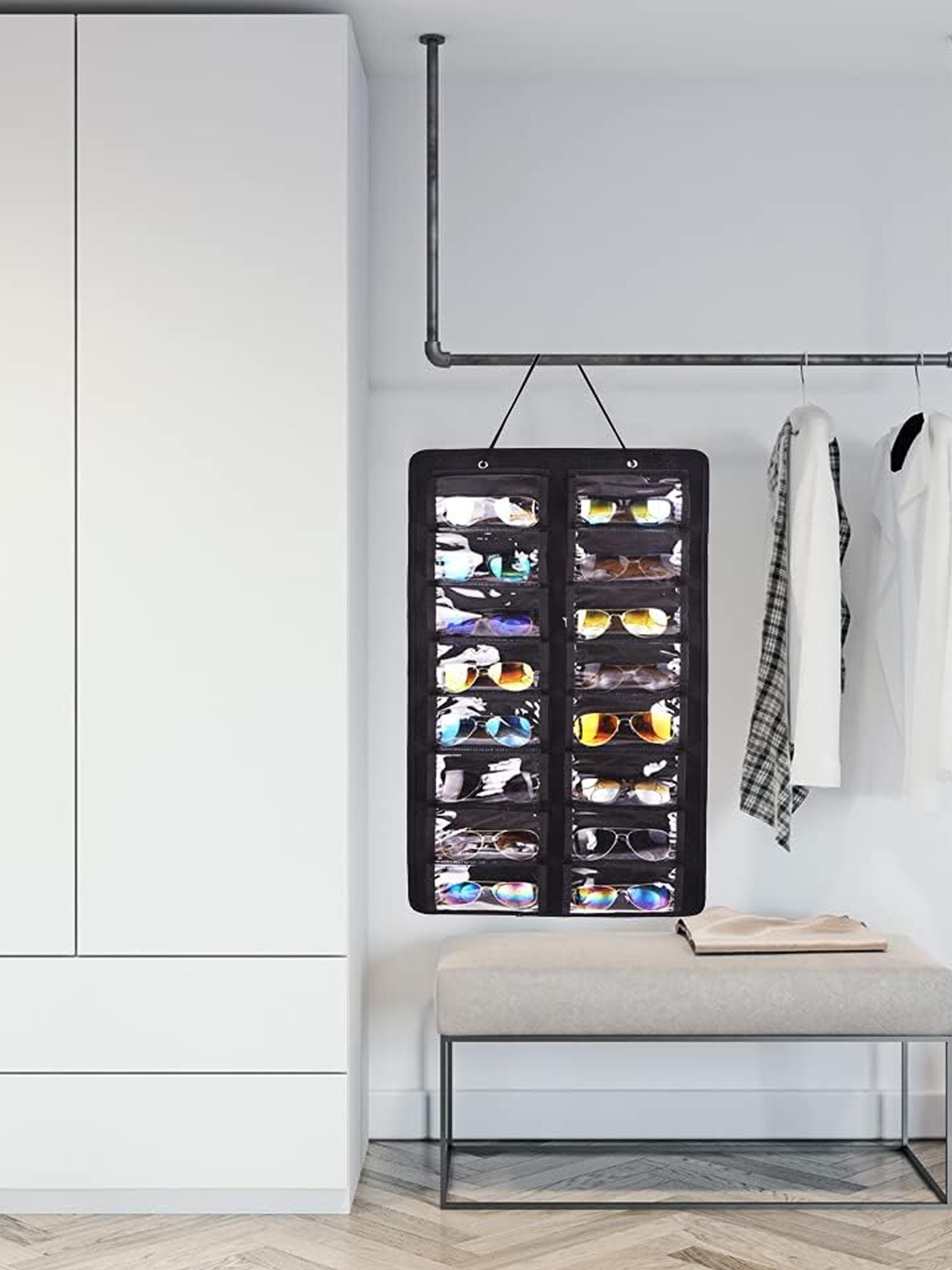 Dustproof Sunglasses Organiser, Wall Mounted Sunglasses Organiser, 16 Compartment Glasses Organiser, Space Saving Storage (Pouch Only)