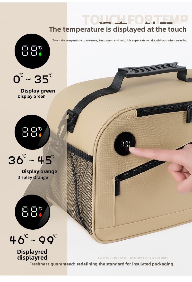 Thermometer insulated bag, outdoor fresh-keeping ice bag, large-capacity lunch bag, multi-functional lunch box storage bag, insulated picnic bag