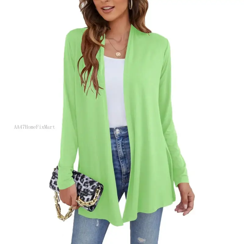 Women's Long-Sleeve Basic Knit Cardigan, Lightweight Open-Front Soft Drape Casual Fall TopAA47HomeFixMart