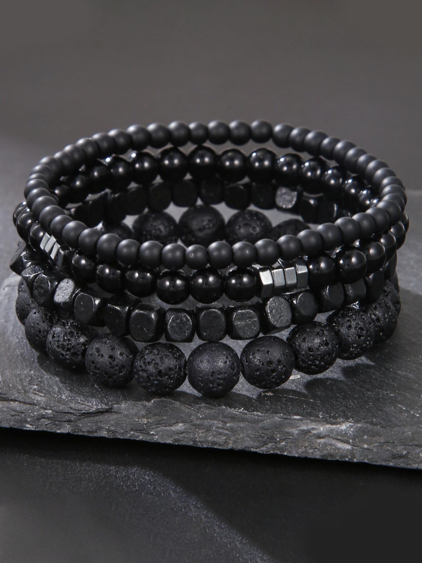 Men's Fashion Stone Beaded Bracelet Set, 4 Counts Casual Trendy Beaded Bracelets, Fashion Accessories for Daily Wear, Trendy All-match & Exquisite Jewelry for Birthday Gift, Bracelets Stack, Beads Bracelets