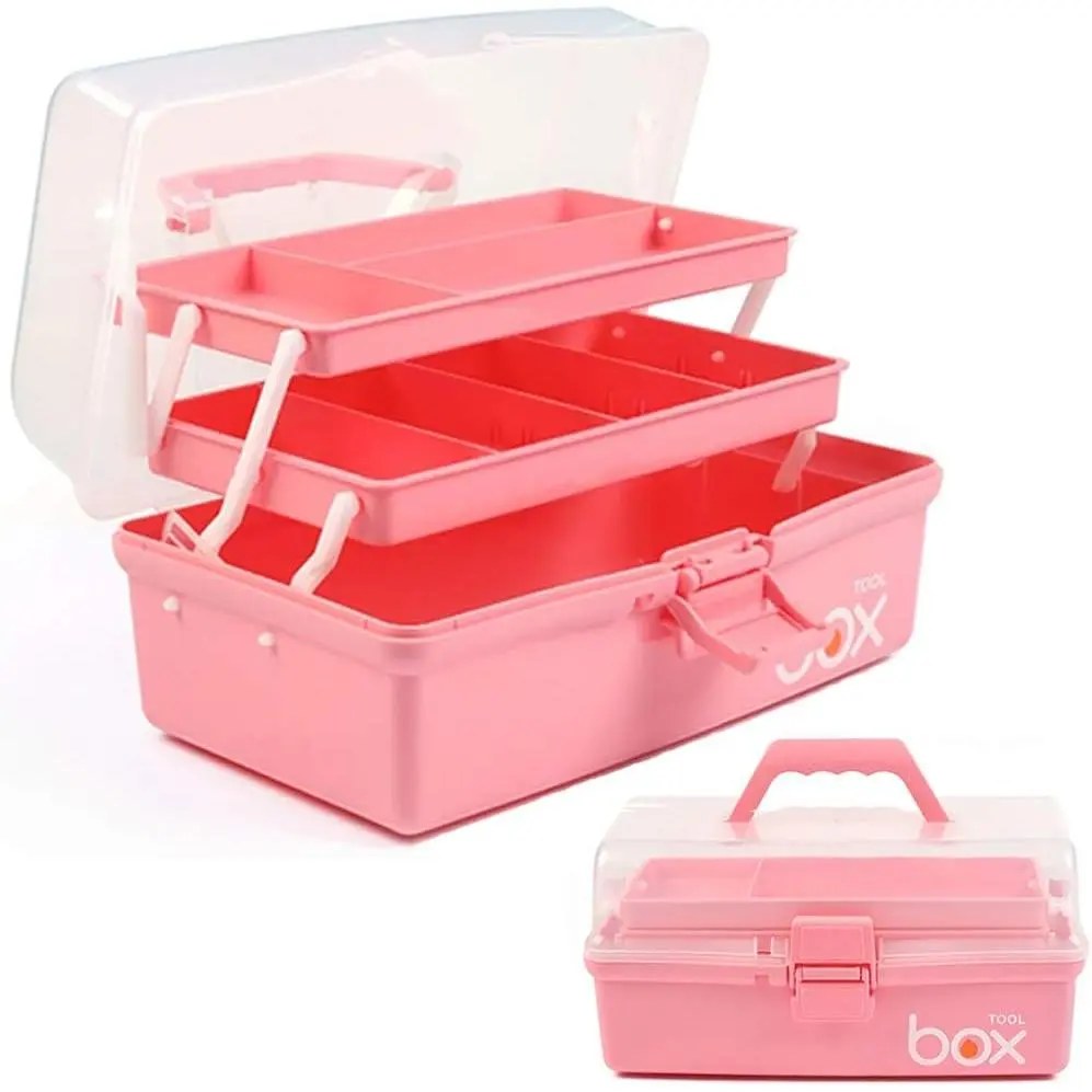 12in 3-Layer Plastic Craft Organizers and Storage, Portable Folding Tackle Box with Handle & Adjustable Dividers, Multipurpose Case for Sewing, Art Supplies, , Tools ()