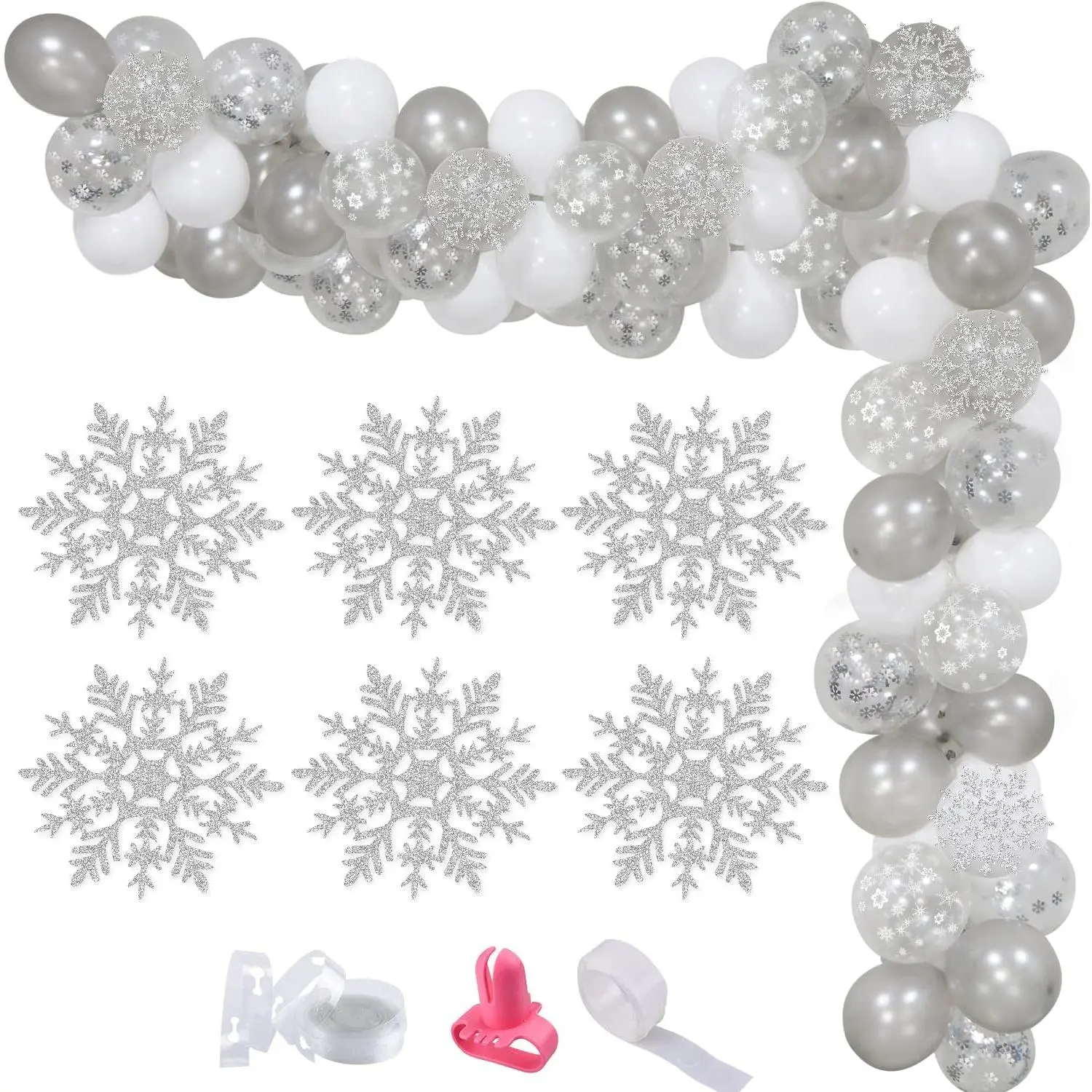 White  Snowflake Balloons Garland Arch Kit,  Snowflake Confetti Balloons Arch Winter Wonderland Party Decorations for Winter  Shower Birthday  Its Cold Outside Decorations