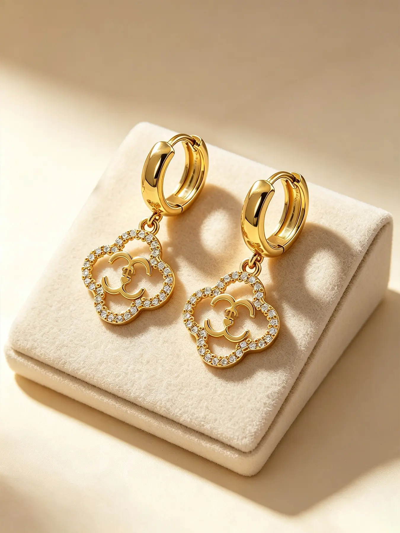1 Pair of Luxurious Clover Zircon Pendant Earrings, Classic Double C Logo Huggie Dangle Earrings Jewelry, Suitable For Women's Daily Party Wear