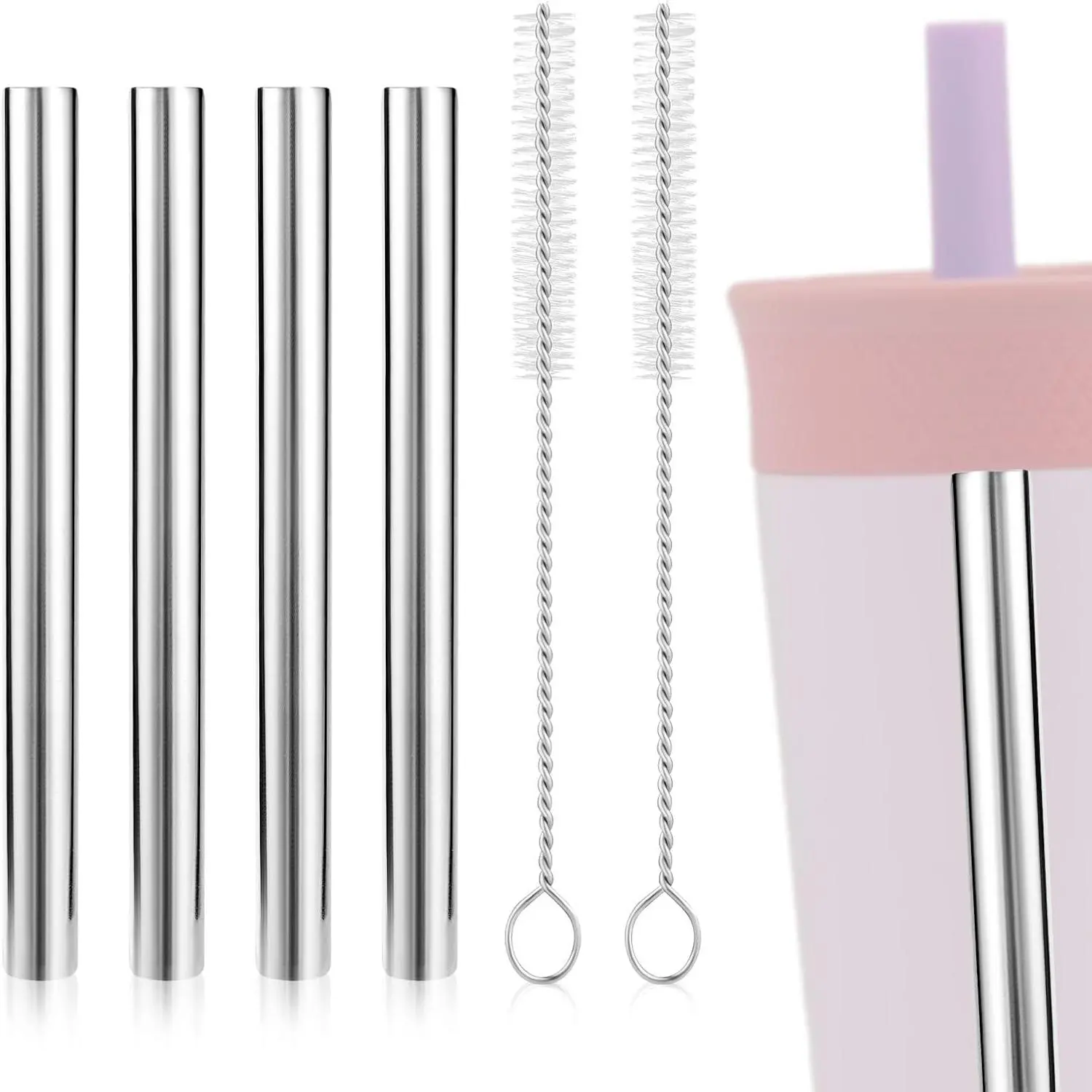 4 count Metal Straw for   12 OZ Stainless Steel Tumbler |  Stainless Steel Straws  with 2 Cleaning Brushes Compatible with  Tumbler Water Bottle, Easy to Clean