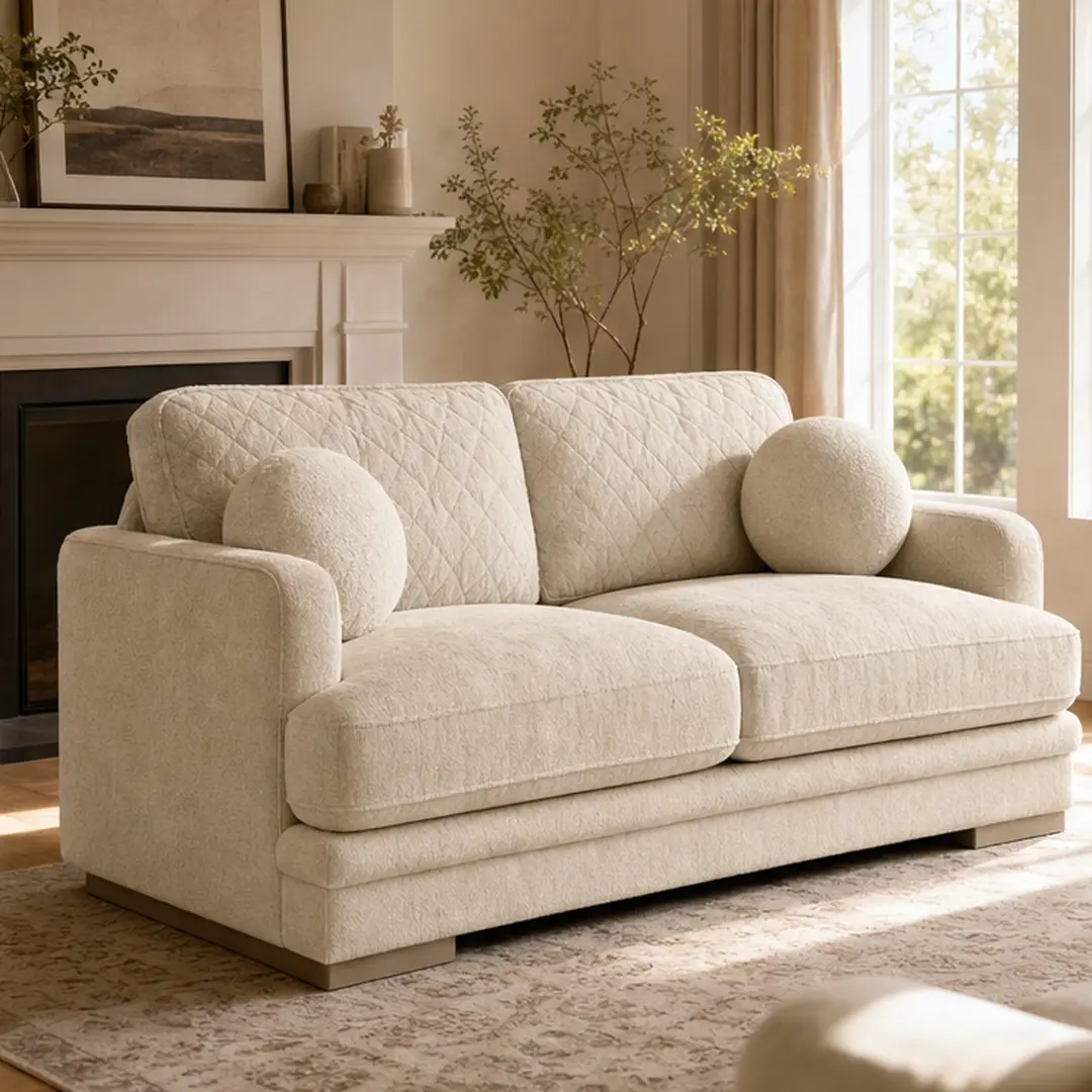 ARCH Chenille Cloud 2-Seat Modular Loveseat Sofa Comfy Couch for Living Room - Cream Beige, Round Pillows, Quilted Back Cushion, Deep Seat, High-Density Polyurethane Foam Springs, Easy Assembly Required, 113.08 lb, 33.40" W x 73.20" D x 37.40" H