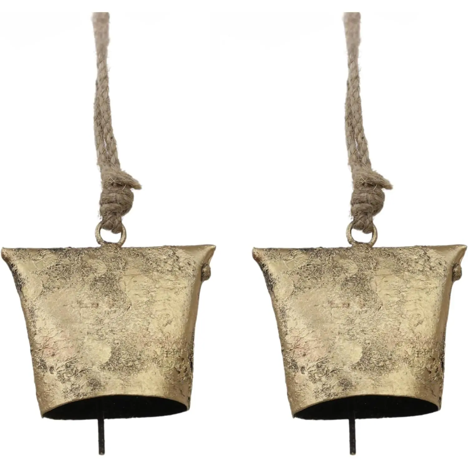 Rustic Iron Wall – Set of 2,  with Rope for Indoor & Use (Golden Dome Bell, 3" 3")