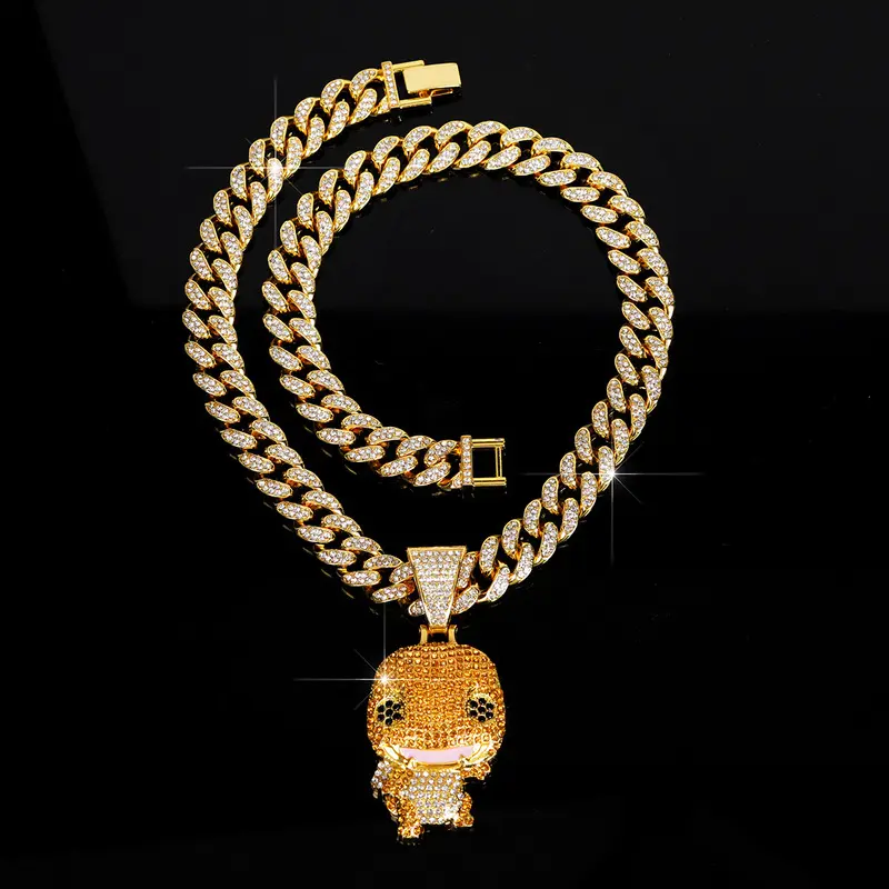 Cartoon Turtle Pendant Necklace for Women with Iced Out Rhinestones, Cuban Link Alloy Chain, Animal Geom Hip Hop Jewelry, Daily Wear Fashion Accessory, Party Gift (Includes Pdnt)
