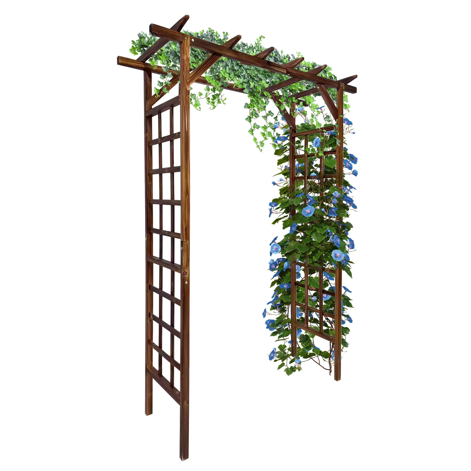85" Teak Wooden Garden Arbor Trellis with Arched Top - Outdoor Walkway Arch for Climbing Plants - Ideal for Wedding Ceremonies, Patio, Lawn, Backyard Party Decor