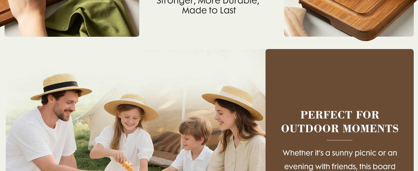 Deep-Carbonized Bamboo Cutting Boards for Kitchen with Wood Storage Stand, Reversible Charcuterie & Chopping Boards with Juice Grooves and Easy-Grip Handles, Knife-Friendly, Kitchen Gift