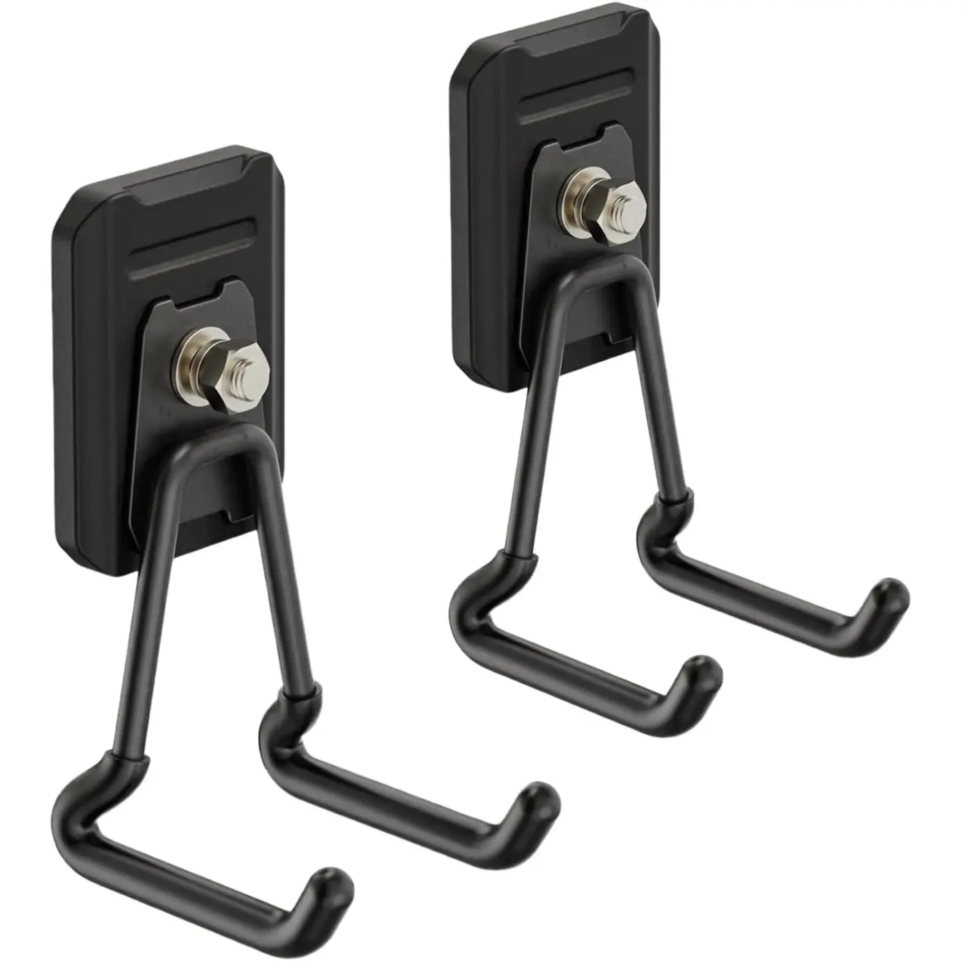 Heavy Duty Neodymium Magnet Garage Hooks, 2-Pack Black Large Hooks for Tool Storage, Power Drill, Garden Tools, Garage/Workshop Use